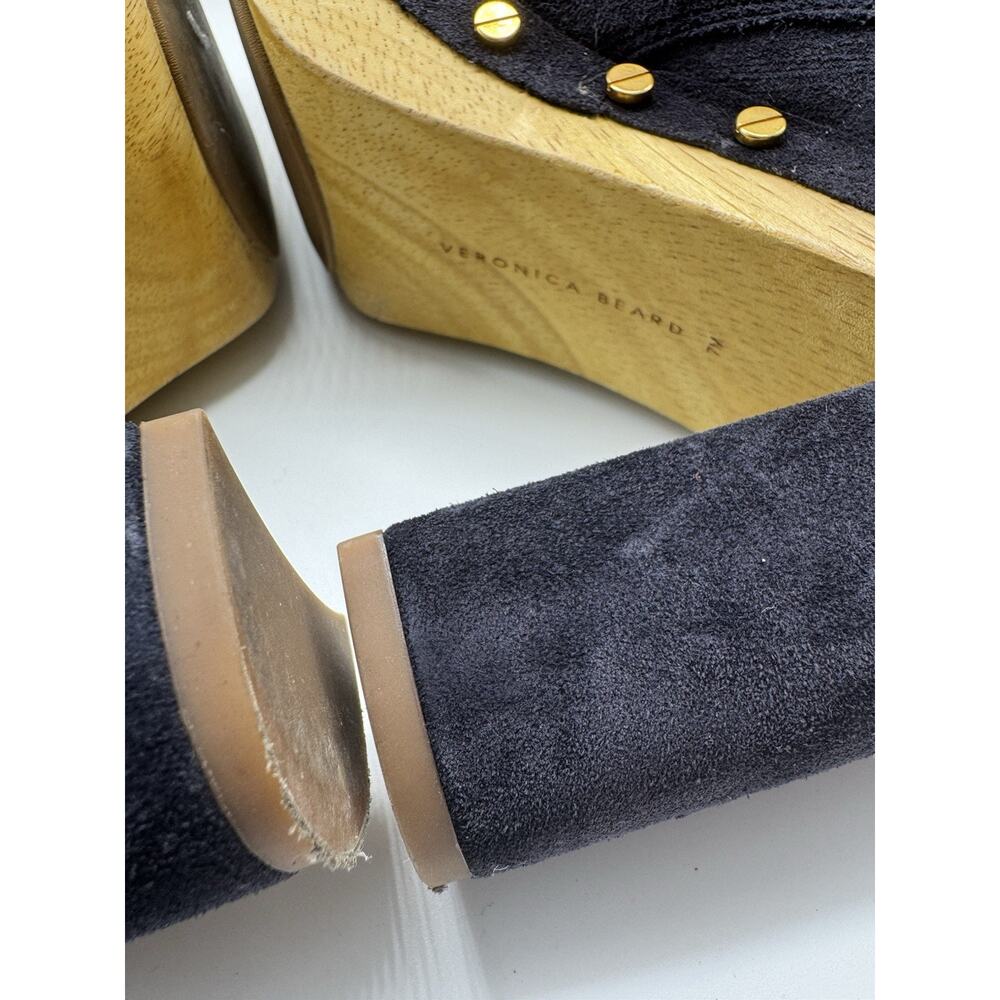 Veronica Beard GilesClog Heels Navy Blue Horsebit Suede Leather Size 7 - Picture 9 of 10